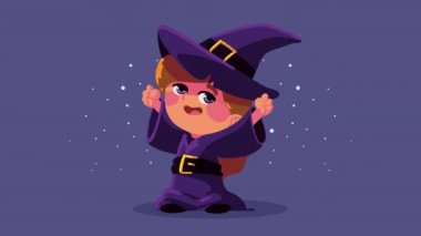happy halloween animation with witch ,4k video animated