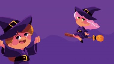 happy halloween animation with witches ,4k video animated