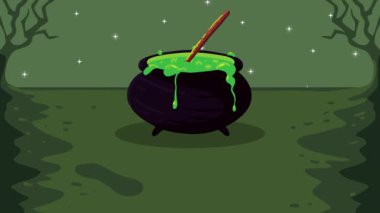 happy halloween animation with witch and cauldron ,4k video animated