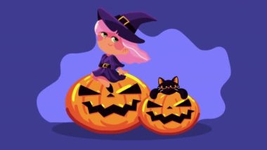 happy halloween animation with witch ,4k video animated
