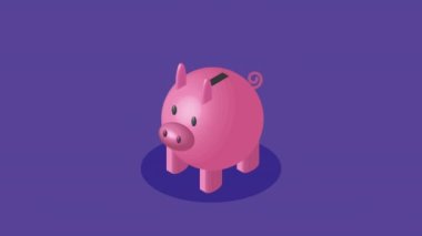 money dollars financial with piggy ,4k video animated