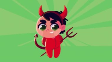 happy halloween animation with little boy devil ,4k video animated