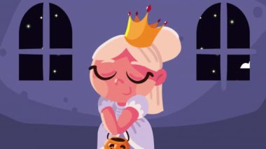 happy halloween animation with little queen ,4k video animated