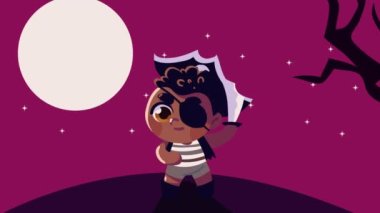happy halloween animation with little boy pirate ,4k video animated