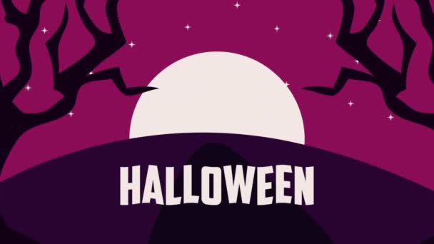 Halloween Celebration Lettering Moon Video Animated — Stockvideo