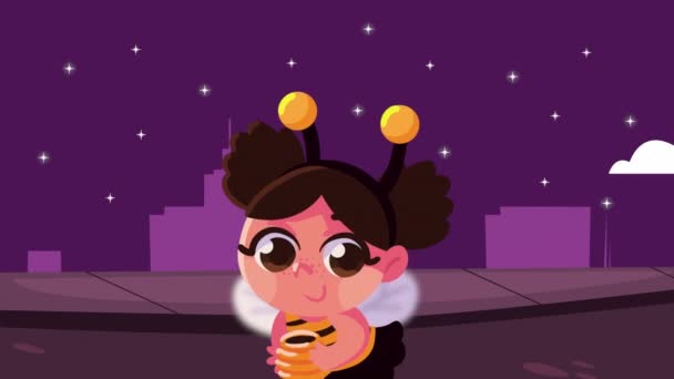 Happy Halloween Animation Little Girl Bee Video Animated — Stock Video