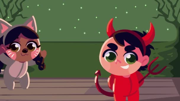 Halloween Animation Little Cat Devil Video Animated — 비디오