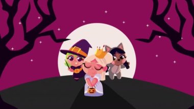 halloween with children in disguise scene ,4k video animated