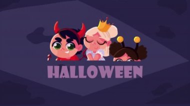 halloween celebration lettering with kids ,4k video animated