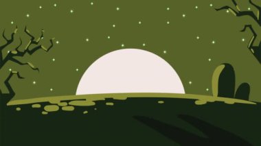 Mezarlık animasyonunda mutlu cadılar bayramı harfleri, 4k video animasyonu