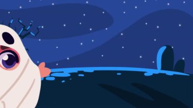 Hayalet Konuşan Cadılar Bayramı animasyonu, 4k video animasyonu