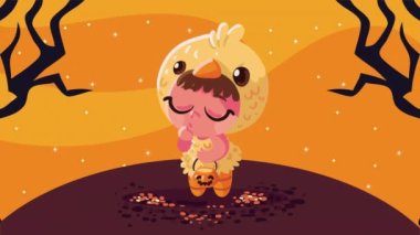 Tatlı ördekli cadılar bayramı animasyonu, 4k video animasyonu