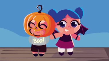 Cadılar Bayramı animasyonu, kılık değiştirmiş çift, 4K video animasyonu.