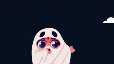 Hayalet çocukla Cadılar Bayramı animasyonunuz kutlu olsun, 4k video animasyonu