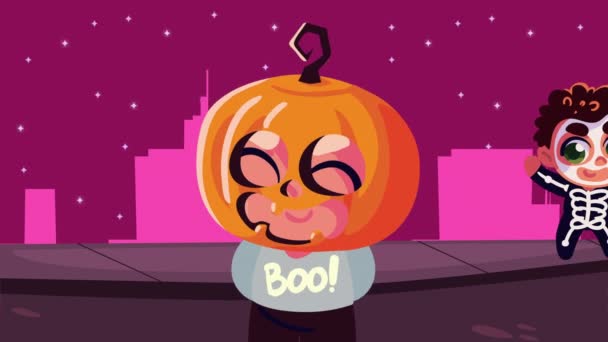 Animación Halloween Con Niños Disfrazados Video Animado — Vídeos de Stock