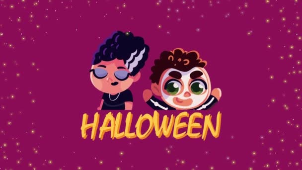 ハロウィンレタリングに変装した子供たち4Kビデオアニメ — ストック動画