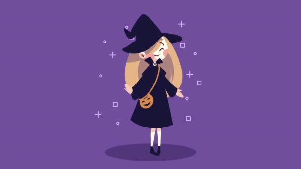 Animasi Halloween Bahagia Dengan Penyihir Dan Labu Animasi Video — Stok Video