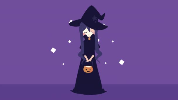 Feliz Animación Halloween Con Bruja Calabaza Video Animado — Vídeos de Stock
