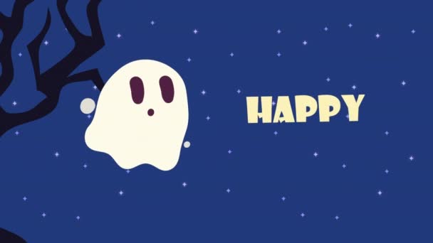 Fröhliche Halloween Animation Mit Gespenst Video Animiert — Stockvideo