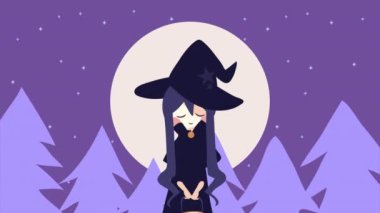 happy halloween animation with witch ,4k video animated