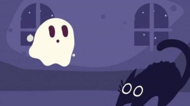 Hayaletle Cadılar Bayramı animasyonunuz kutlu olsun. 4k video animasyonu.