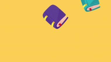 Kitap desenli okul malzemeleri animasyonu, 4k video animasyonu