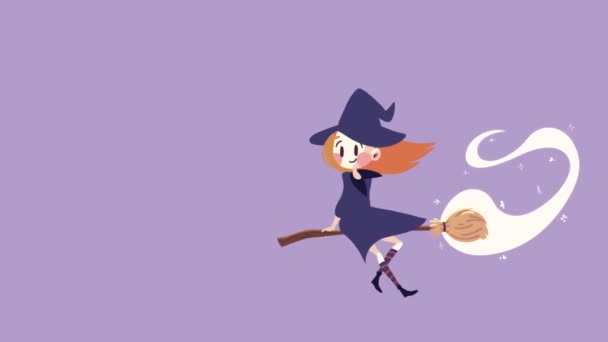 Feliz Halloween Animación Con Vuelo Bruja Video Animado — Vídeos de Stock