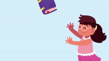 Kitap okulu animasyonlu kız, 4k video animasyonu