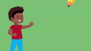 Afro öğrenci malzemelerle, 4K video animasyonlu