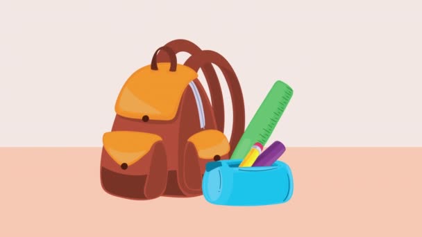 School Bag Education Supply Animation Video Animated — Stock Video