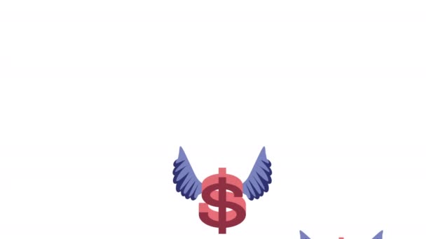 Σύμβολα Δολάρια Animation Φτερά Βίντεο Κινούμενα — Αρχείο Βίντεο