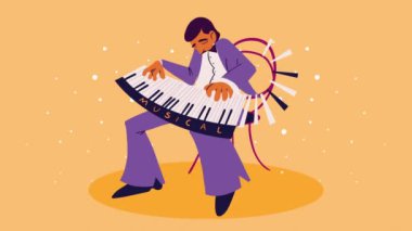 Piyano sanatçısı karakteri oynayan müzisyen, 4k video animasyonu