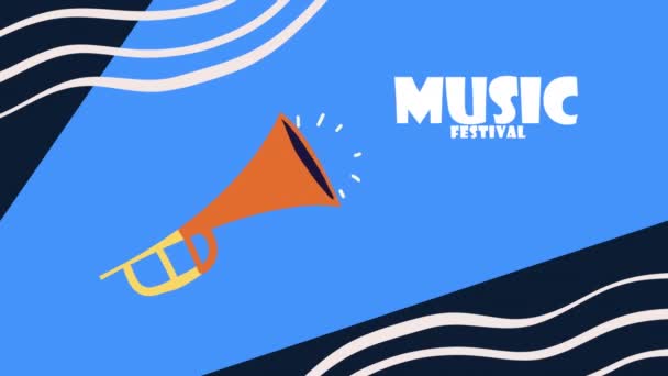 Letras Del Festival Música Con Animación Trompeta Video Animado — Vídeo de stock