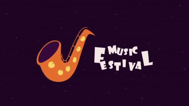 Letras Del Festival Música Con Animación Saxofón Video Animado — Vídeo de stock