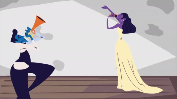 Καλλιτέχνες Που Παίζουν Μουσικά Όργανα Animation Βίντεο Animation — Αρχείο Βίντεο