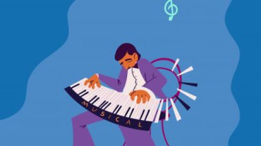 Piyano sanatçısı karakteri oynayan müzisyen, 4k video animasyonu