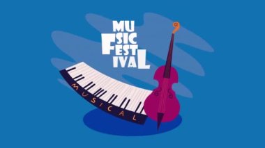 müzik festivali harfleri piyano animasyonu, 4k video animasyonu
