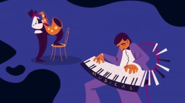 Müzik enstrümanları çalan sanatçılar animasyon, 4k video animasyonu