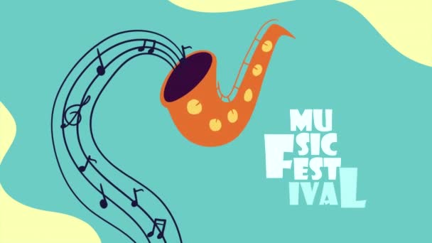 Letras Del Festival Música Con Animación Saxofón Video Animado — Vídeo de stock