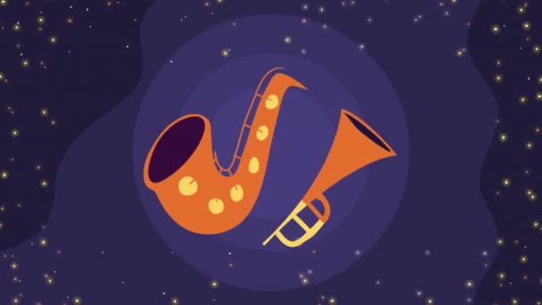 Szaxofon Trombitás Hangszerekkel Animáció Videó Animált — Stock videók