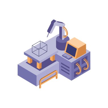 İzometrik sanayi imalat ikonu izole edildi