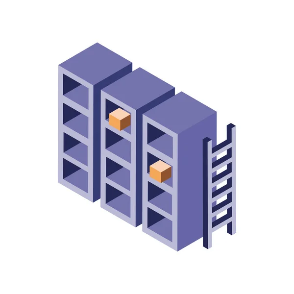 Isometric Industrial Shelves Ladders Icon — Stock Vector