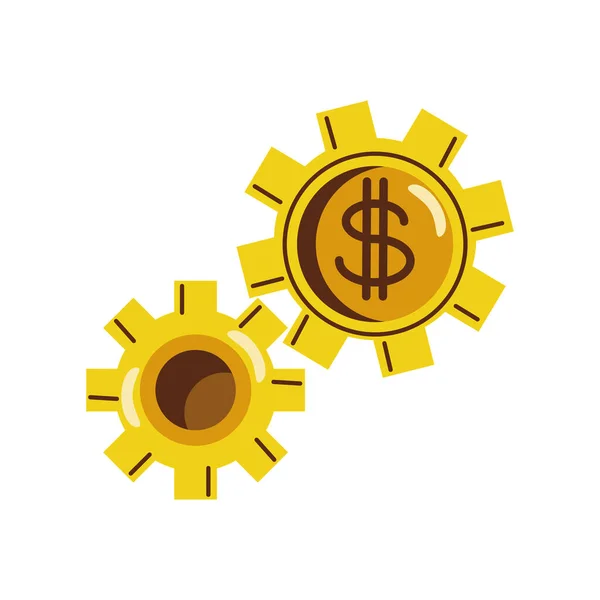 Saving Money Coins Gears Icon — Stock Vector