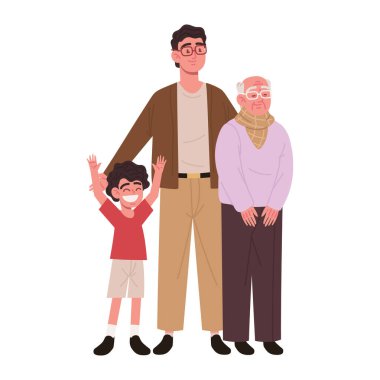 Aile grubu, baba, büyükbaba ve oğul.