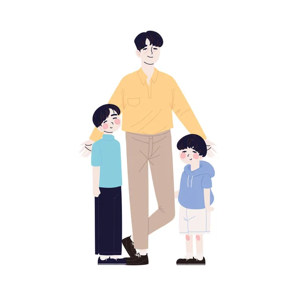 Korejská Rodina Táta Kluci Ikona Izolované — Stockový vektor