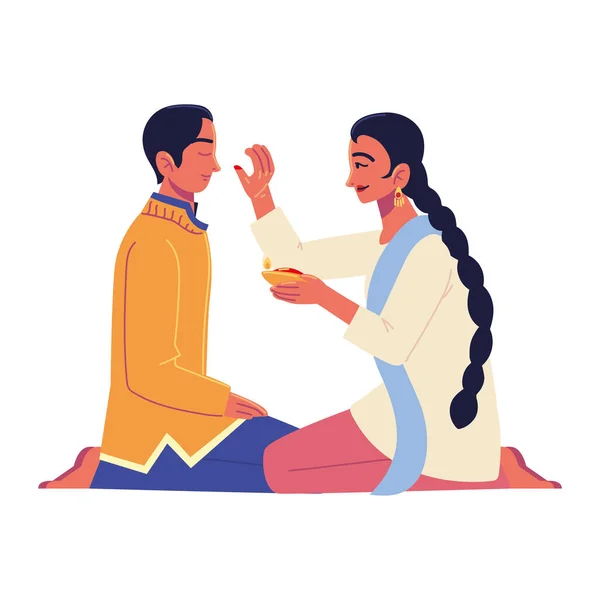 Sister Giving Blessings Brother Putting Tika — Stock Vector