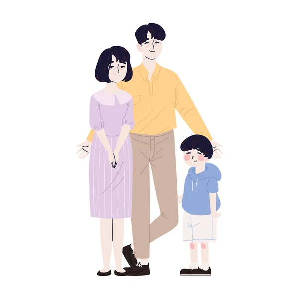 Família Coreana Com Ícone Filho Isolado —  Vetores de Stock