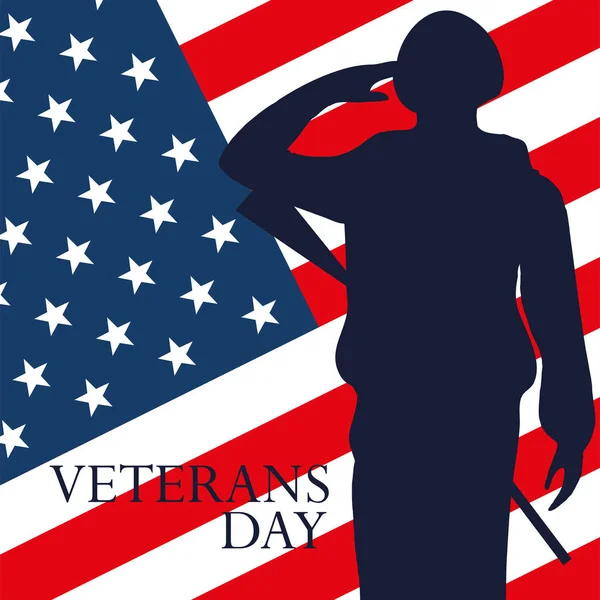 Veterans Day Saluting Soldier Flag — Stock Vector