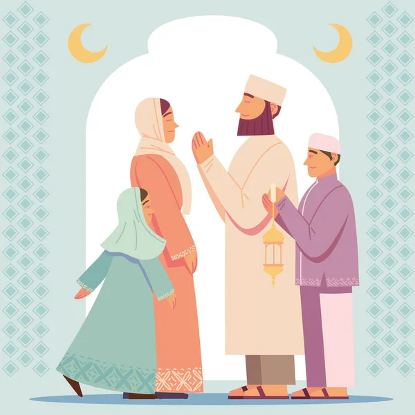 家庭和穆斯林文化祈祷 — 图库矢量图片