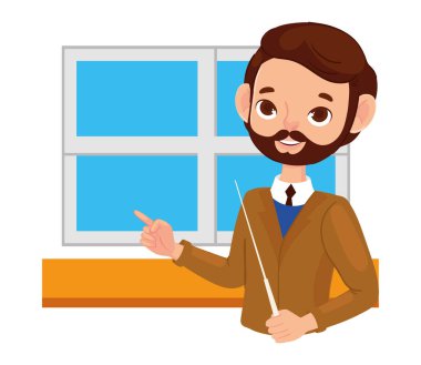 Elinde sopa olan erkek öğretmen, tasarım.